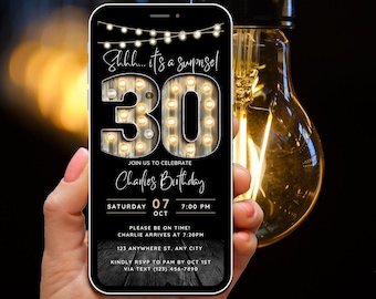 Surprise 30th Birthday Invitation for Men 30 Invite for Adults Phone Invitation Rustic Shhh Its a Surprise Invite Digital Invite for Him Guy