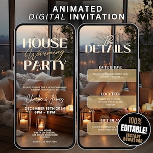 Housewarming Party Invitation Digital Animated House Warming Invite Template, Self Edit Chic New Apartment New Home Evite, House Party Flyer