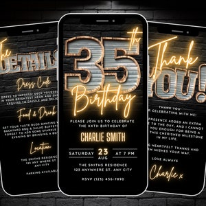 Digital 35th Birthday Invitation for Men, 35 Digital Invite eCard, Rustic BBQ Party Invite for Him, Editable 35 Video Invite Template