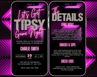 Animated Game Night Invitation for adults, Family Game Night Party Invite, Cards Invite, Birthday Game Night pink, Editable Template Evite