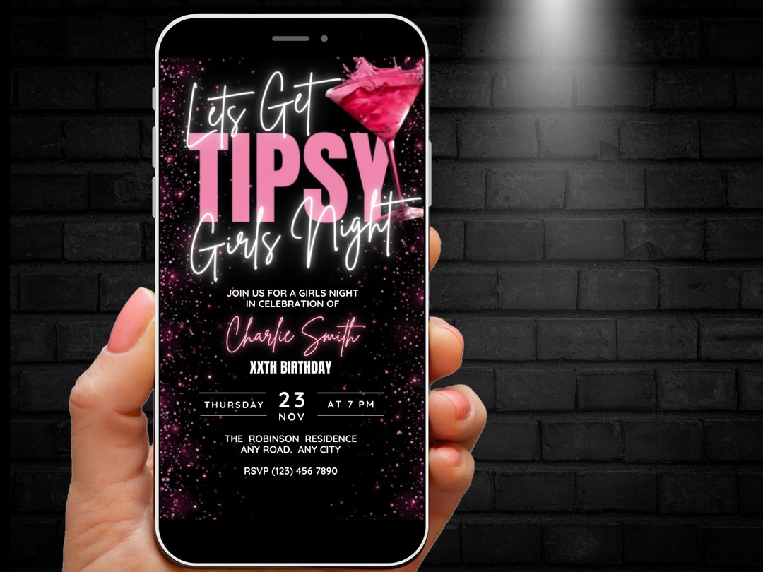 Animated Girls Night Invitation Girls Fun Night Out Invitation Neon
