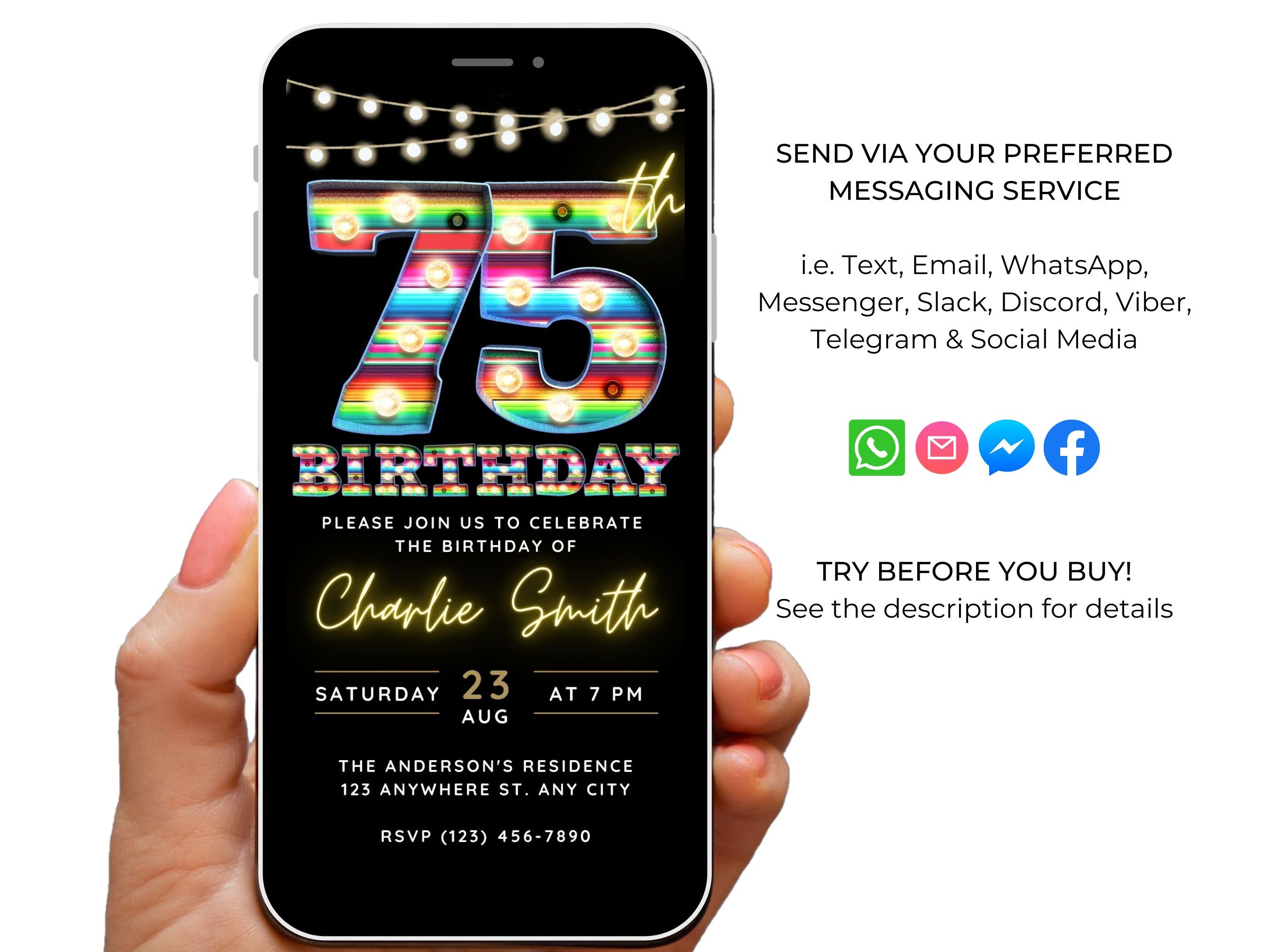 Editable 75th Birthday Invitation Template Digital Invite for - Etsy
