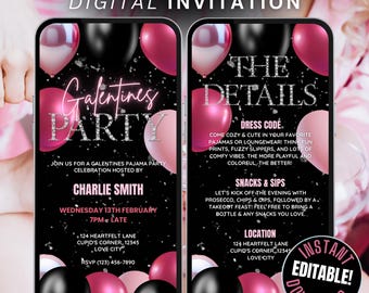 Digital Galentines Einladung Reiseplan, Rosa animierte Galentines Girls Night Invite, Valentinstag Event Evite, Video Einladungen