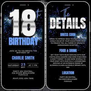 Animated 18th Birthday Video Invitations with Details, Boys 18th Birthday Invite Digital, Self Edit 18 Bday Party Invite Template 18th Evite
