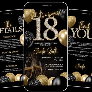 Girls Surprise 18th Birthday Invitation Template Download, 18th Birthday Invite for her, Animated 18th Party, Surprise 18th party invitation