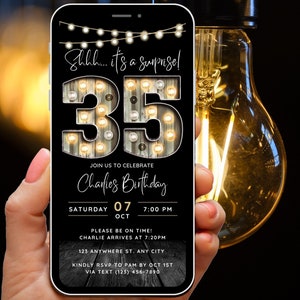 Surprise 35th Birthday Invitation for Men 35 Invite for Adults Phone Invitation Rustic Shhh Its a Surprise Invite Digital Invite for Him Guy