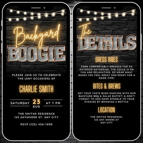 Digital Backyard Boogie Invite, Grill & Chill BBQ Pool Party Invitation Template, Bday BBQ Invite, Animated Phone Cookout Evite and Details