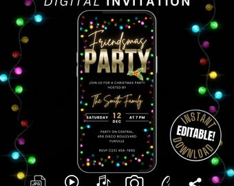 Digital Friendsmas Christmas Party Invitation Itinerary Template, Christmas Party Invite, Friends Christmas Holiday Evite Xmas Invite Flyer