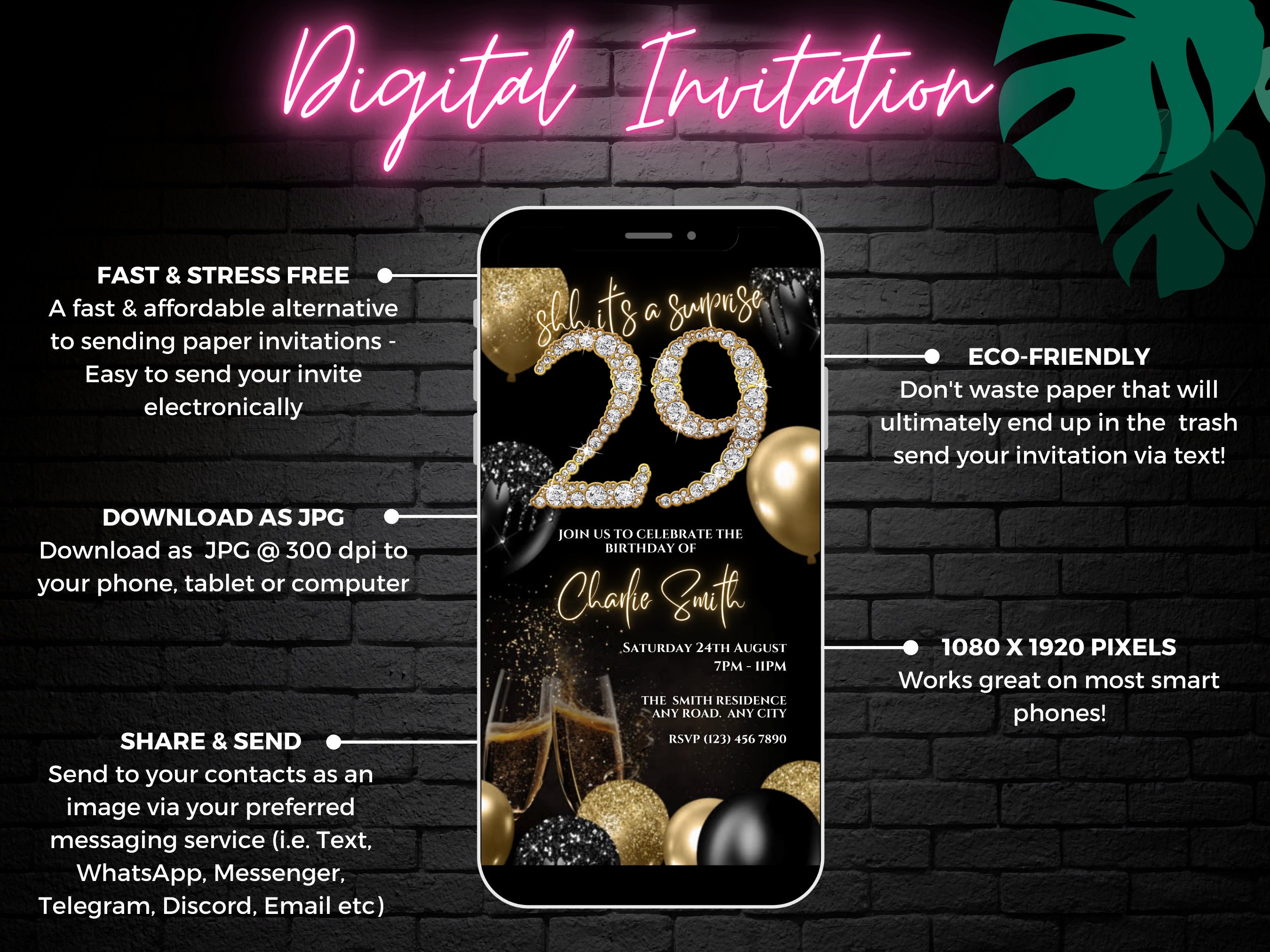 Animated 29th Birthday Invitation for Women 29th Surprise Etsy