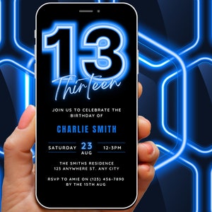Animated 13th Birthday Invitation for Boys, Teenager Birthday Invitation, 13th Birthday Invite Boy, Self Edit Canva Template Virtual Flyer