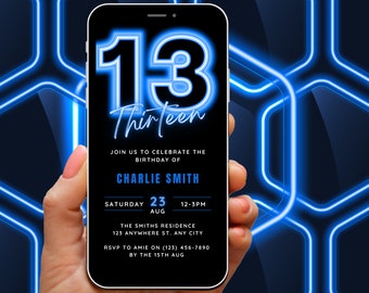 Animated 13th Birthday Invitation for Boys, Teenager Birthday Invitation, 13th Birthday Invite Boy, Self Edit Canva Template Virtual Flyer