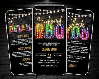 Digital Backyard BBQ Invite, Editable Grill & Chill Birthday BBQ Invitation Template, Animated Cookout Evite, Itinerary and Thank You eCard