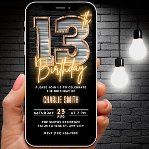 Boys Animated 13th Birthday Invitation Template, 13th Birthday Digital Invite, Self Editable Teen Boy Birthday Party Invitations, Evite