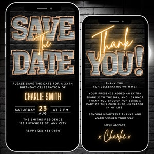 Save the Date Birthday Party Invite, Editable Text Save the Date Invitation, Mobile Phone Save the Date Evite with Thank You eCard