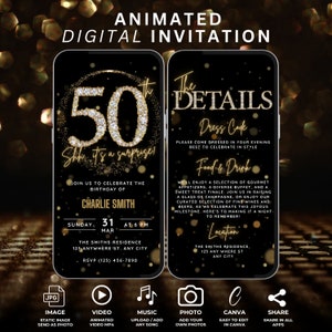 Invito digitale a sorpresa per il 50° compleanno per lei, Shh è un modello Canva per invito a una festa a sorpresa, biglietto d'invito personalizzato da 50 Evite