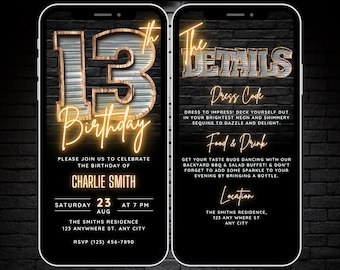 Boys Animated 13th Birthday Invitation Template, 13th Birthday Digital Invite, Self Editable Teen Boy Birthday Party Invitations, Evite