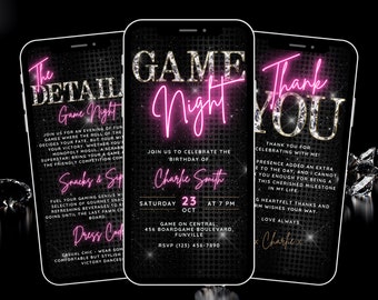 Digital Game Night Invitation for adults, Birthday Game Night Party Invite, Casino Invite, Editable Template Evite, Details & Thank You Card