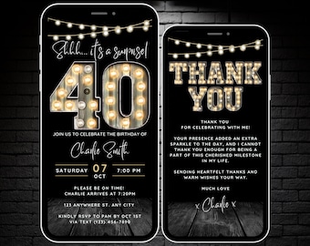 40th Surprise Birthday Invitation for Men Shhh its a Surprise 40th Birthday Invite for him, 40 Party Invitation Digital Animated Video Evite