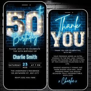 Bearbeitbare 50. Geburtstag Einladung für Männer Digitale Vorlage Erwachsene Invites Fifty, 50th Birthday Invite Blau, 50th Party Evite Thank You eCard