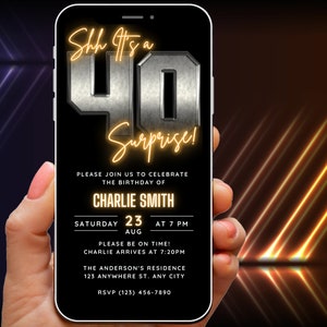 Surprise 40th Birthday Invitation for Men Forty Invite for Adults Phone Invitation Rustic Shhh Its a Surprise Invite Digital Invite for him