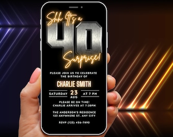 Surprise 40th Birthday Invitation for Men Forty Invite for Adults Phone Invitation Rustic Shhh Its a Surprise Invite Digital Invite for him