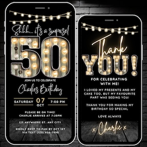 Surprise 50th Birthday Invitation for Men 50 Invite for Adults Phone Invitation Rustic Shhh Its a Surprise Invite Digital Invite for Him Guy