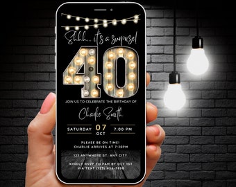 40th Surprise Birthday Invitation for Men Shhh its a Surprise 40th Birthday Invite for him, 40 Party Invitation Digital Animated Video Evite