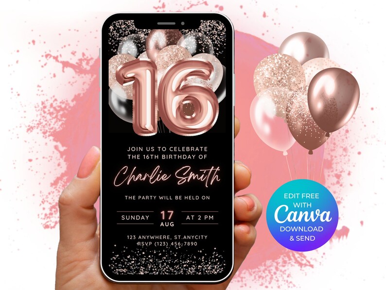 16th Birthday Invitation Template Girl 16th Party Invite - Etsy