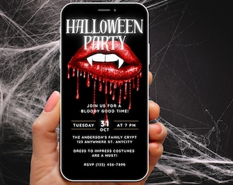 Adult Halloween Party Invitation Digital Invite, Goth Birthday Invitation, Halloween Dinner or Vampire Ball, Red and black invites, Evite