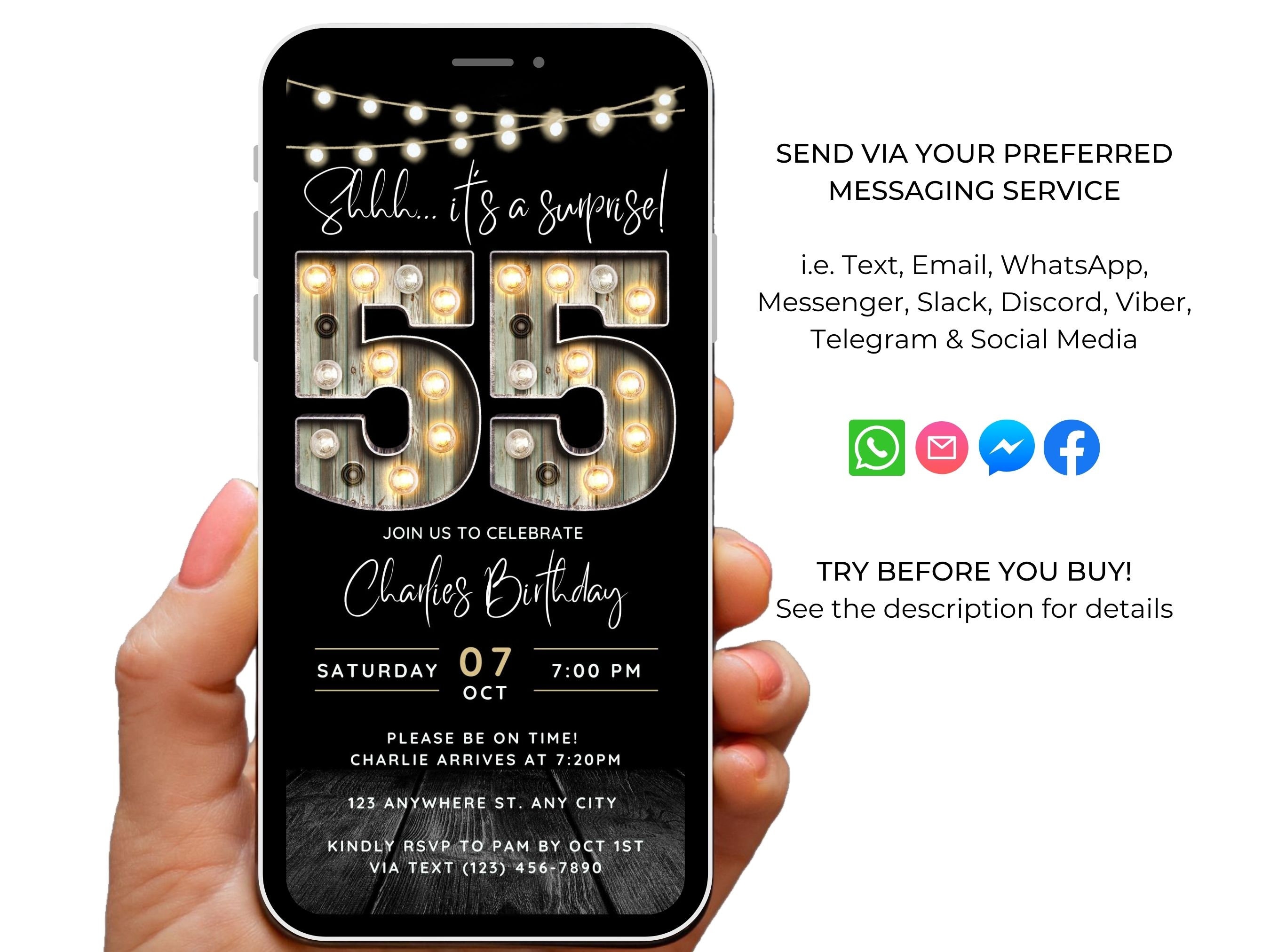 Surprise 55th Birthday Invitation for Men 55 Invite for Adults Phone ...
