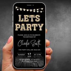 Any Event Let&#39;s Party Invitation for Men, Invite for Adults, Birthday Invitation for Him, Marquee Number Invite, Digital Invitation, Evite