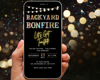 Backyard Bonfire Invitation, Adult Bonfire Party Invite, Autumn Winter Outdoor party Invite Ideas, Editable BBQ Digital Text Phone Evite