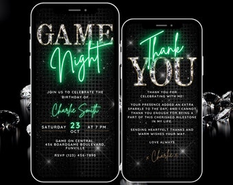 Digital Game Night Invitation for adults, Diamond Birthday Game Night Party Invite, Casino Invite, Editable Template Evite & Thank You eCard