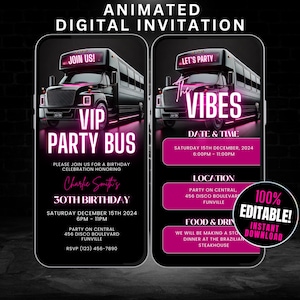 Digital VIP Party Bus Birthday Invitation Itinerary Template, Self Edit Limo Party Invitation, Birthday Party Bus Invite, Party Bus Evite