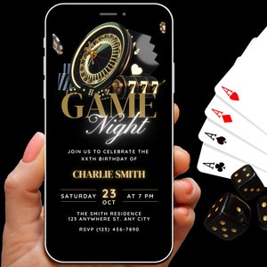 Digital Game Night Invite for adults, Family Game Night Party Invitation, Casino Invite, Birthday Game Night, Editable Template Evite