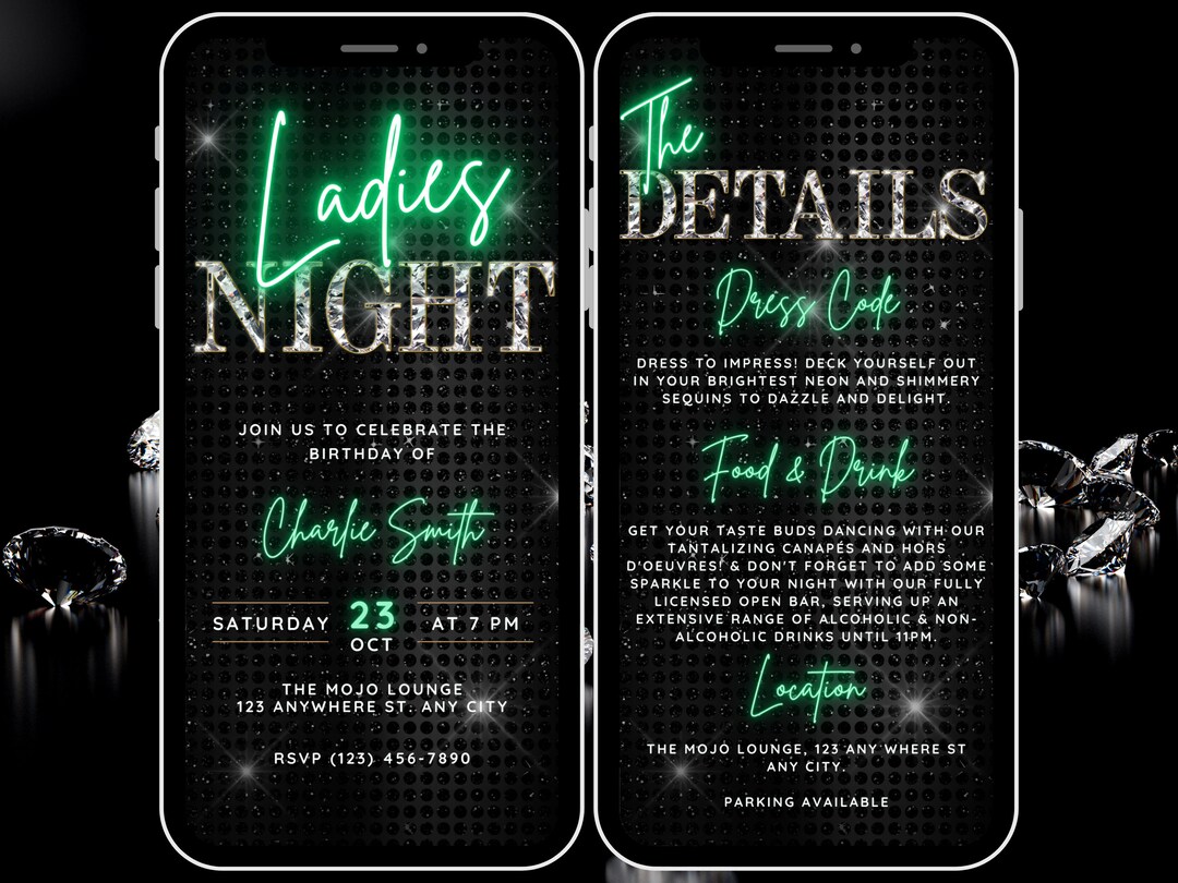 Glam Ladies Night Out Digital Invitation & Itinerary, Fun Birthday ...