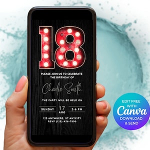 18th Birthday Invitation, Digital 18th Invite, Editable Invite Template, Boy Invitation, 18th phone Invite, Instant Download, 18th Evite