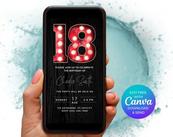 18th Birthday Invitation, Digital 18th Invite, Editable Invite Template, Boy Invitation, 18th phone Invite, Instant Download, 18th Evite