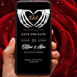 Unique Save the Date Template, Digital Wedding Invite Until Death Do Us Part Gothic Themed Card, Canva Save the Date Goth Text Invitation