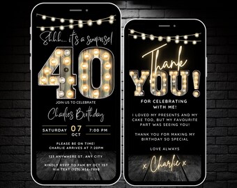 Surprise 40th Birthday Invitation for Men Forty Invite for Adults Phone Invitation Rustic Shhh Its a Surprise Invite Digital Invite for him