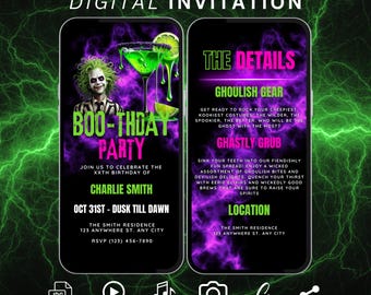 Digitale Halloween Boo-thday Party Einladung Vorlage, animierte Halloween Geburtstagsparty Video einladen, bearbeitbare Bday Bash Evite & Details