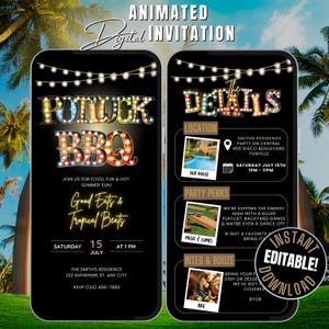 Potluck BBQ Digital Invitation Grill and Chill Invite, Backyard BBQ Invites, Grill Party Cookout invitations Summer Party Fun Virtual Invite