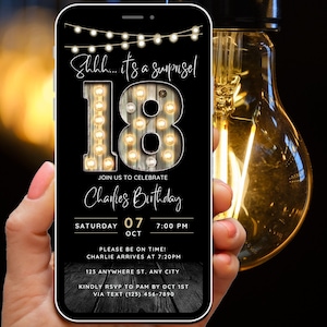 Surprise 18th Birthday Invitation for Men 18 Invite for Adults Phone Invitation Rustic Shhh Its a Surprise Invite Digital Invite for Him Guy
