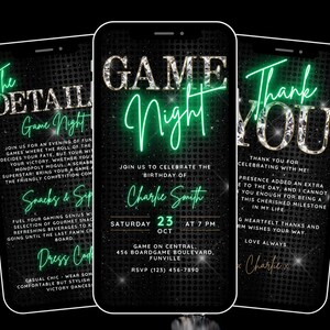 Digitale Spieleabend-Einladung für Erwachsene, Geburtstags-Spielabend-Partyeinladung, Kasino-Einladung, bearbeitbare Vorlage evite, Details & Dankeskarte