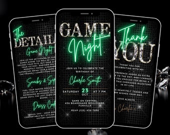Digital Game Night Invitation for adults, Birthday Game Night Party Invite, Casino Invite, Editable Template Evite, Details & Thank You Card