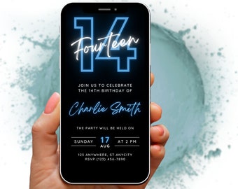 Teen Boy Birthday Invitation Template - 14th Birthday Party Invite Editable Template - Customisable Party Evite - Digital Download Mockup