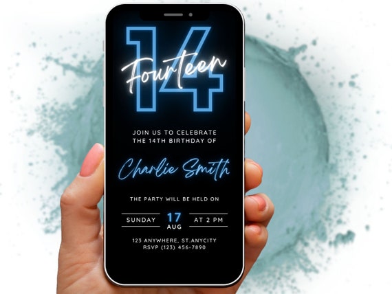 Teen Boy Birthday Invitation Template - 14th Birthday Party Invite Editable Template - Customisable Party Evite - Digital Download Mockup