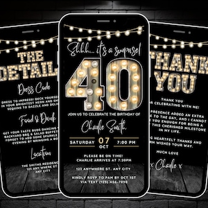 40th Surprise Birthday Invitation for Men Shhh its a Surprise 40th Birthday Invite for him, 40 Party Invitation Digital Animated Video Evite