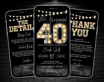 40th Surprise Birthday Invitation for Men Shhh its a Surprise 40th Birthday Invite for him, 40 Party Invitation Digital Animated Video Evite