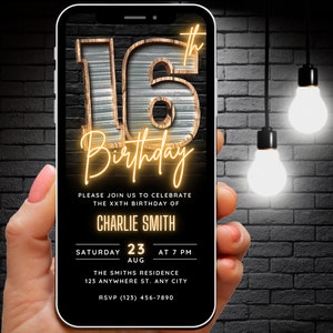 Digital 16th Birthday Invitation for Boys, 16 Digital Invite eCard, Rustic Sixteen BBQ Party Invite for Him, Editable 16 Invitation Template